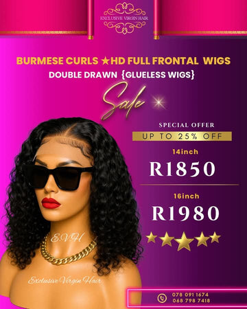 Full Frontal Curly Burmese Lace Wig 12" - 30"