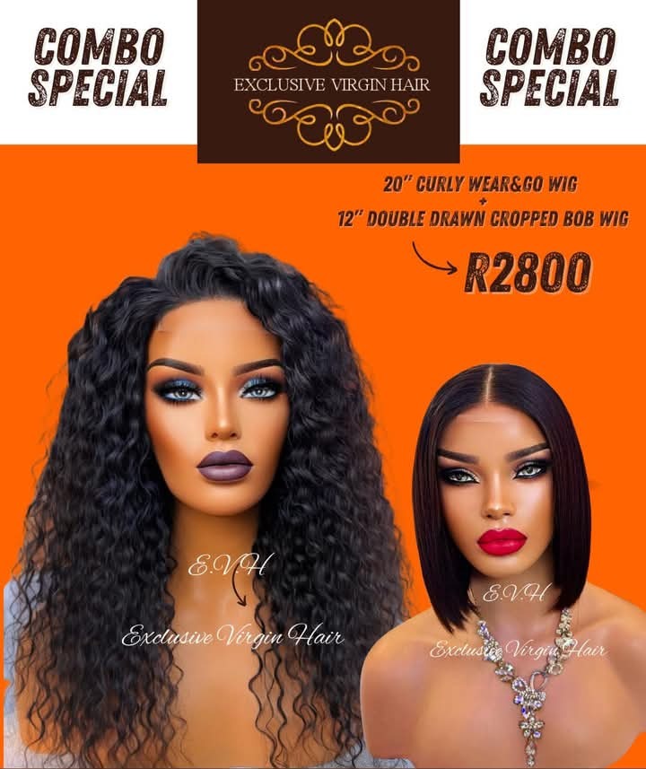 20" Curly Wear & Go Wig PLUS 12" Double Drawn Cropped Bob Wig