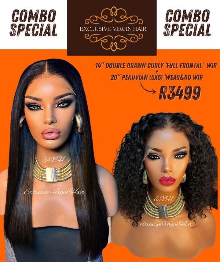 14" Double Drawn Curl Full Frontal Wig PLUS 20" Peruvian (5x5) Wear and Go Wig