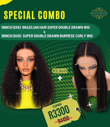 18" Burmese Curls 6x6 HD Wear & Go Wig + 18" Brazilian 6x6 HD Wear & Go Wig