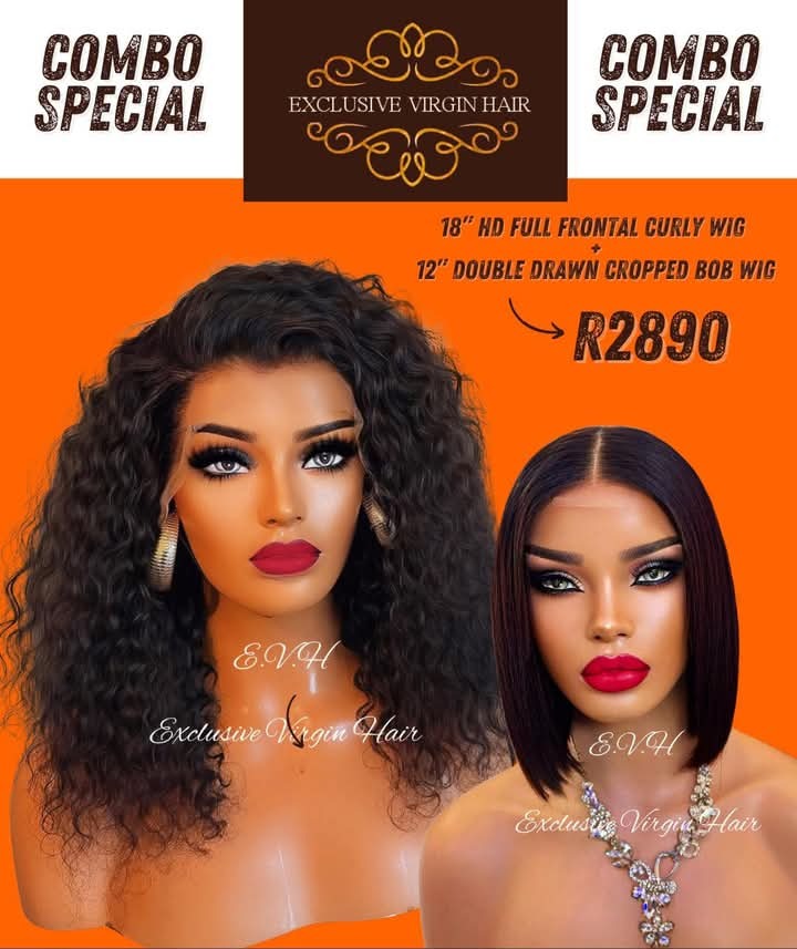 18" Full Frontal Curly Wig PLUS 12" Double Drawn Cropped Bob Wig