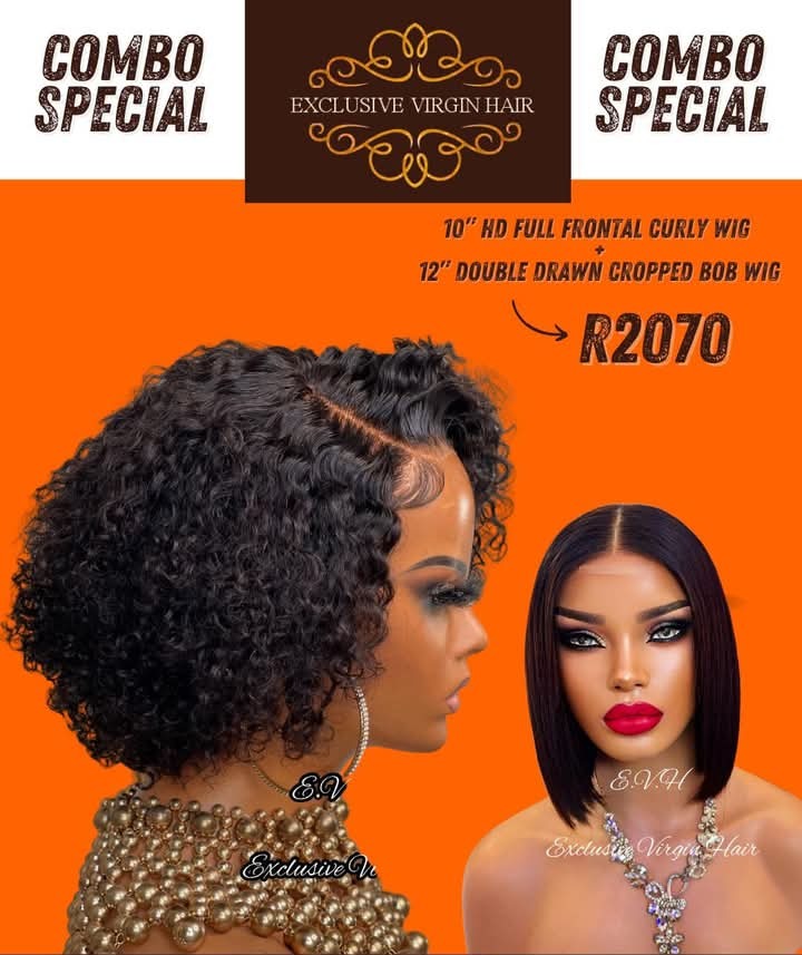 10" HD Full Frontal Curly Wig PLUS 12" Double Drawn Cropped Bob Wig