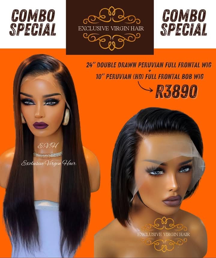 24" Peruvian Full Frontal Wig PLUS 10" Full Frontal Bob
