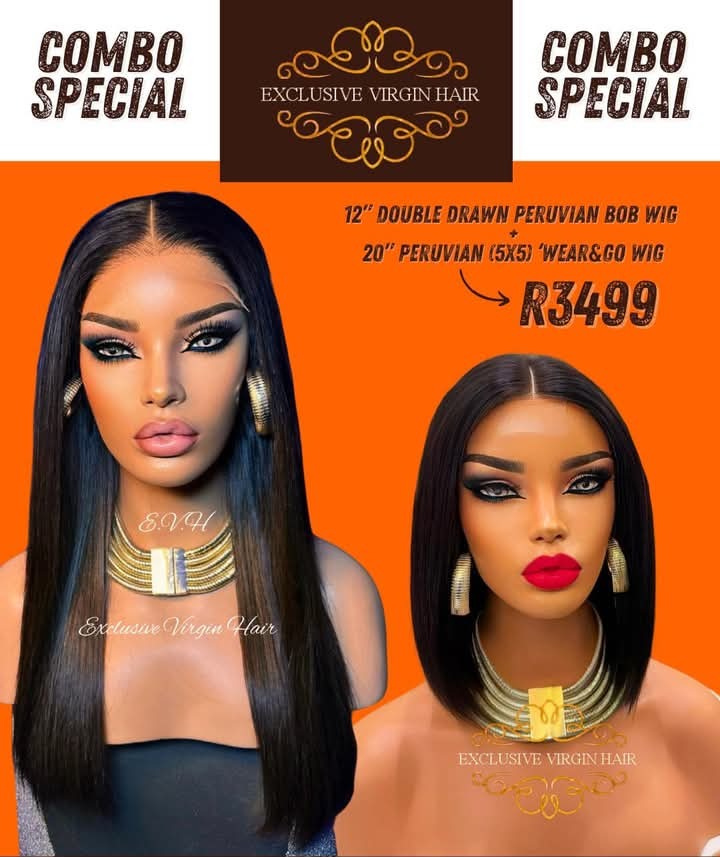 12" Double Drawn Peruvian Wig PLUS 20" Peruvian (5x5) Wear & Go Wig