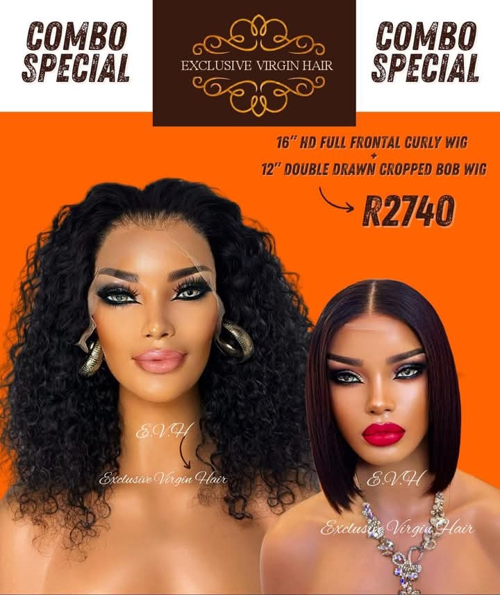 16" Full Frontal Curly Wig PLUS 12" Double Drawn Cropped Bob Wig