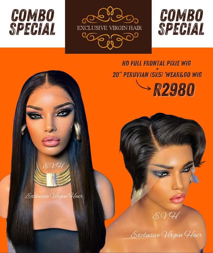 Full Frontal Pixie Wig PLUS 20" Peruvian (5x5) Wear and Go Wig