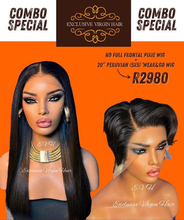Full Frontal Pixie Wig PLUS 20" Peruvian (5x5) Wear and Go Wig