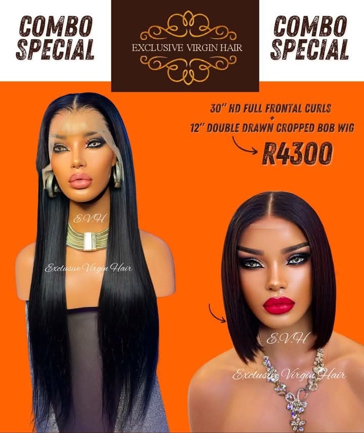 30" Full Frontal Straight PLUS 12" Double Drawn Cropped Bob Wig