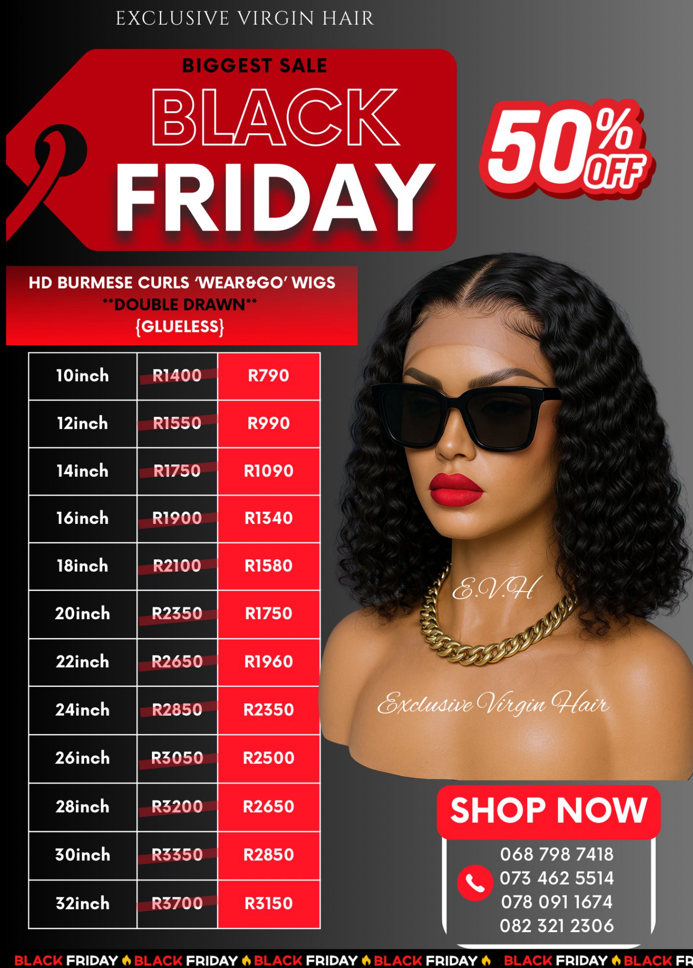 Burmese Curly Wear and Go Lace Wig, Natural Colour, 10" - 30"