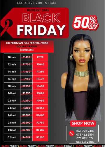Full Frontal Straight Lace Wig, Natural Colour, 10" - 32"