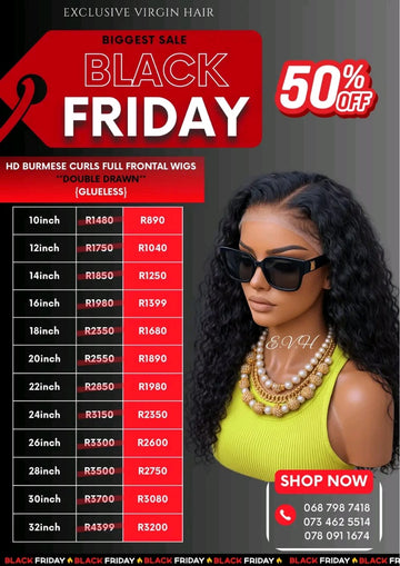 Full Frontal Curly Burmese Lace Wig 12" - 30"