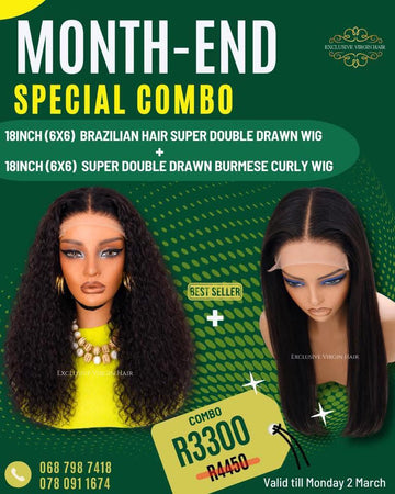 18" Burmese Curls 6x6 HD Wear & Go Wig + 18" Brazilian 6x6 HD Wear & Go Wig