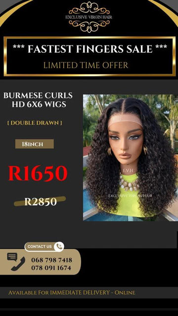 18" Burmese Curls HD 6x6 Wig