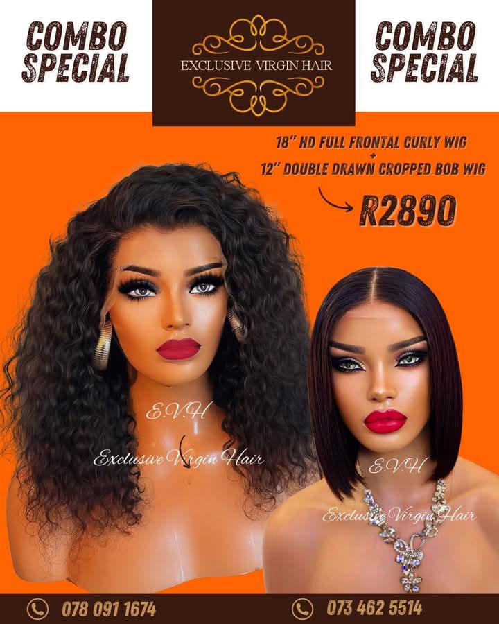 18" Full Frontal Curly Wig PLUS 12" Double Drawn Cropped Bob Wig