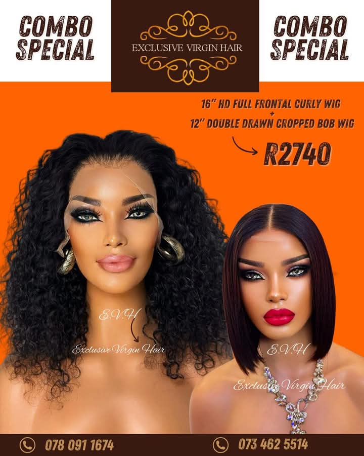 16" Full Frontal Curly Wig PLUS 12" Double Drawn Cropped Bob Wig