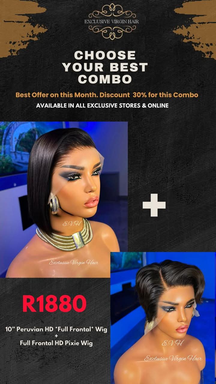10" Peruvian Full Frontal Wig PLUS Full Frontal Pixie Wig