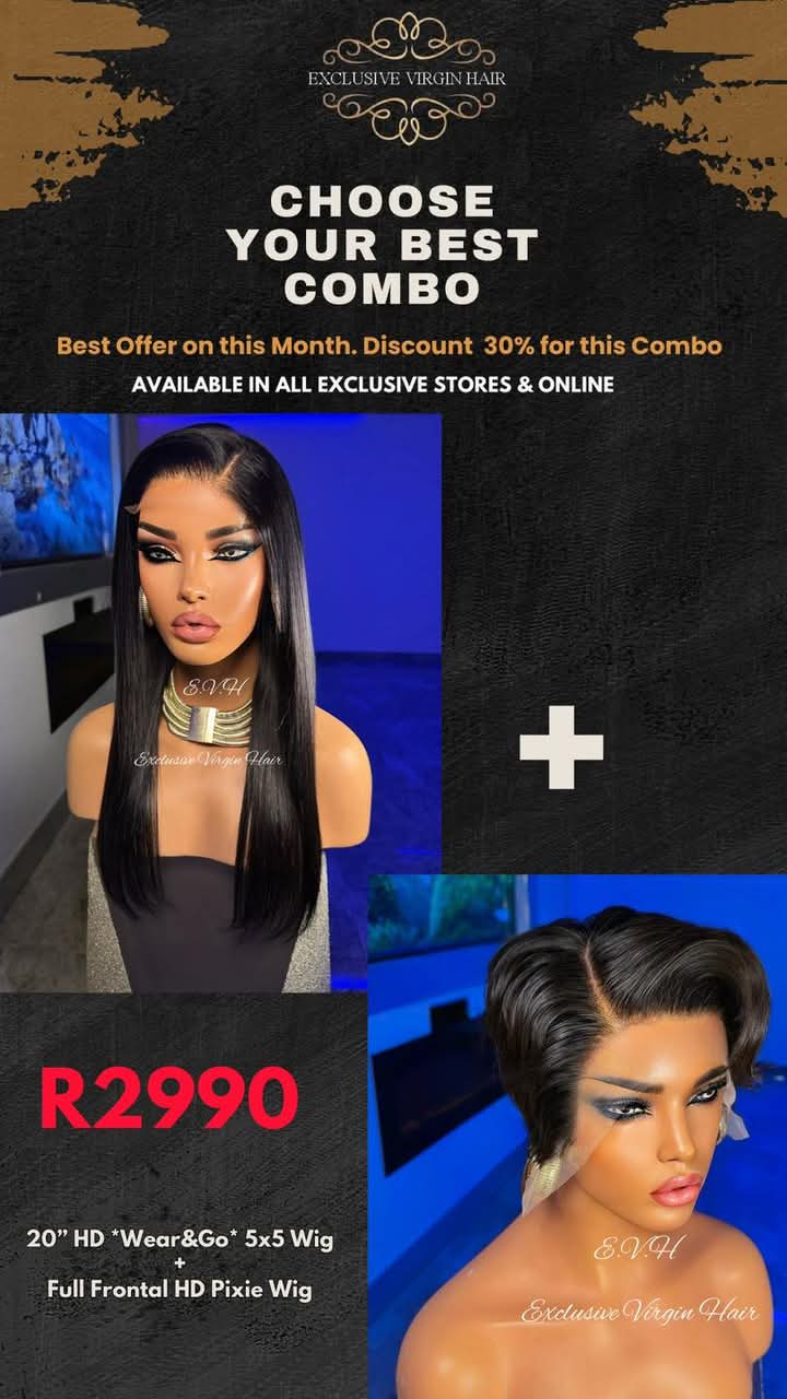 20" Wear and Go 5x5 Wig PLUS Full Frontal Pixie Wig