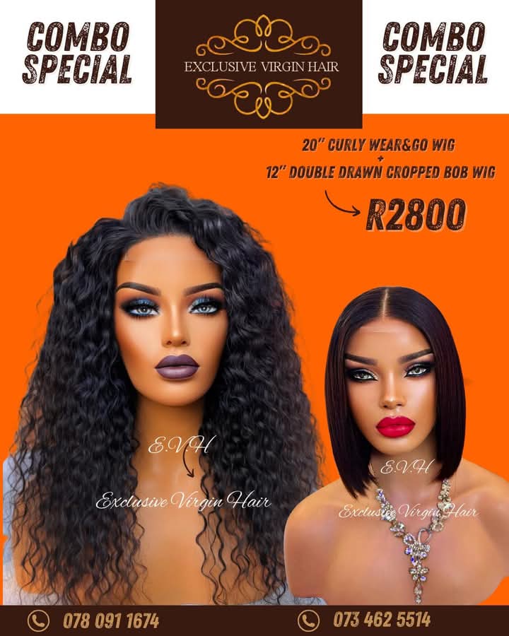 20" Curly Wear & Go Wig PLUS 12" Double Drawn Cropped Bob Wig