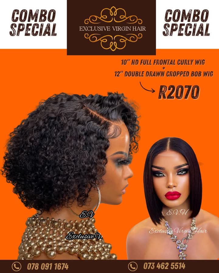 10" HD Full Frontal Curly Wig PLUS 12" Double Drawn Cropped Bob Wig