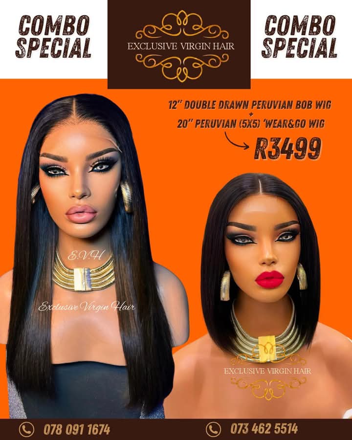 12" Double Drawn Peruvian Wig PLUS 20" Peruvian (5x5) Wear & Go Wig