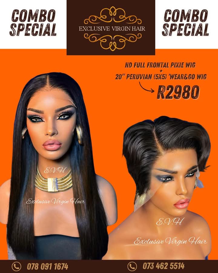 Full Frontal Pixie Wig PLUS 20" Peruvian (5x5) Wear and Go Wig