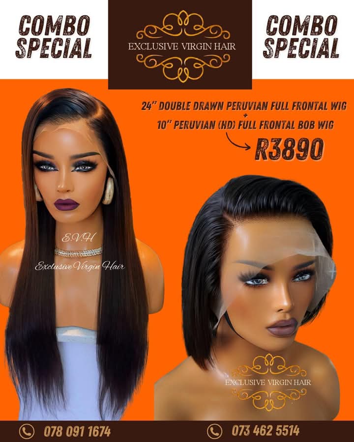 24" Peruvian Full Frontal Wig PLUS 10" Full Frontal Bob