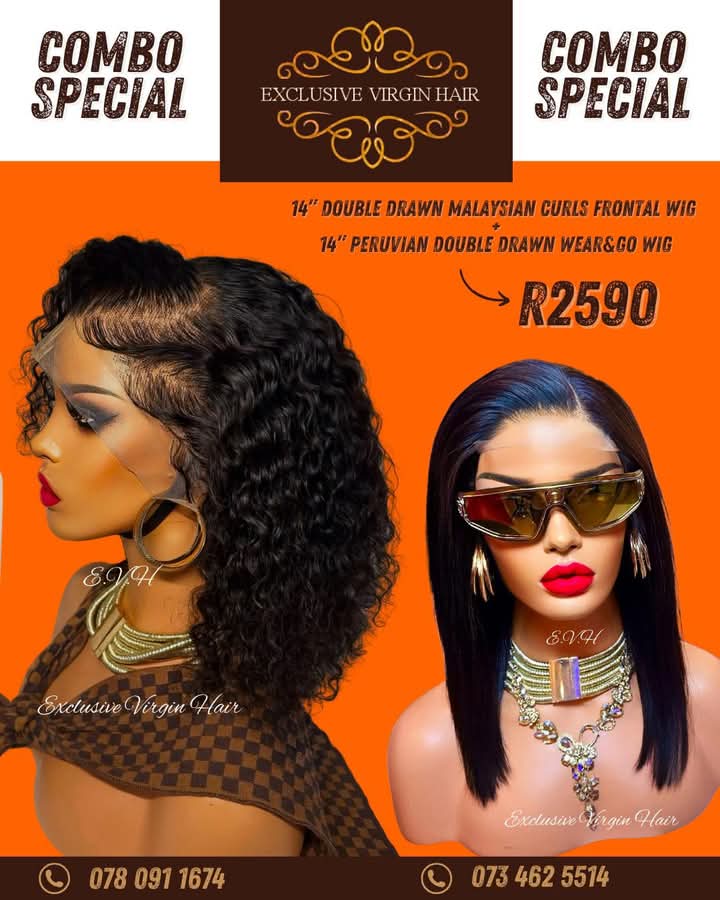 14" Double Drawn Malaysian Curly Full Frontal PLUS 14" Peruvian Double Drawn Wear & Go Wig