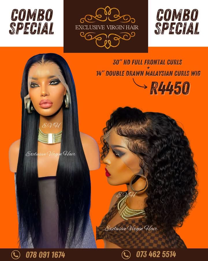 30" Full Frontal Straight PLUS 14" Double Drawn Malaysian Curly Wig