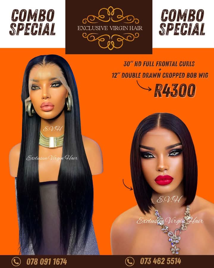 30" Full Frontal Straight PLUS 12" Double Drawn Cropped Bob Wig