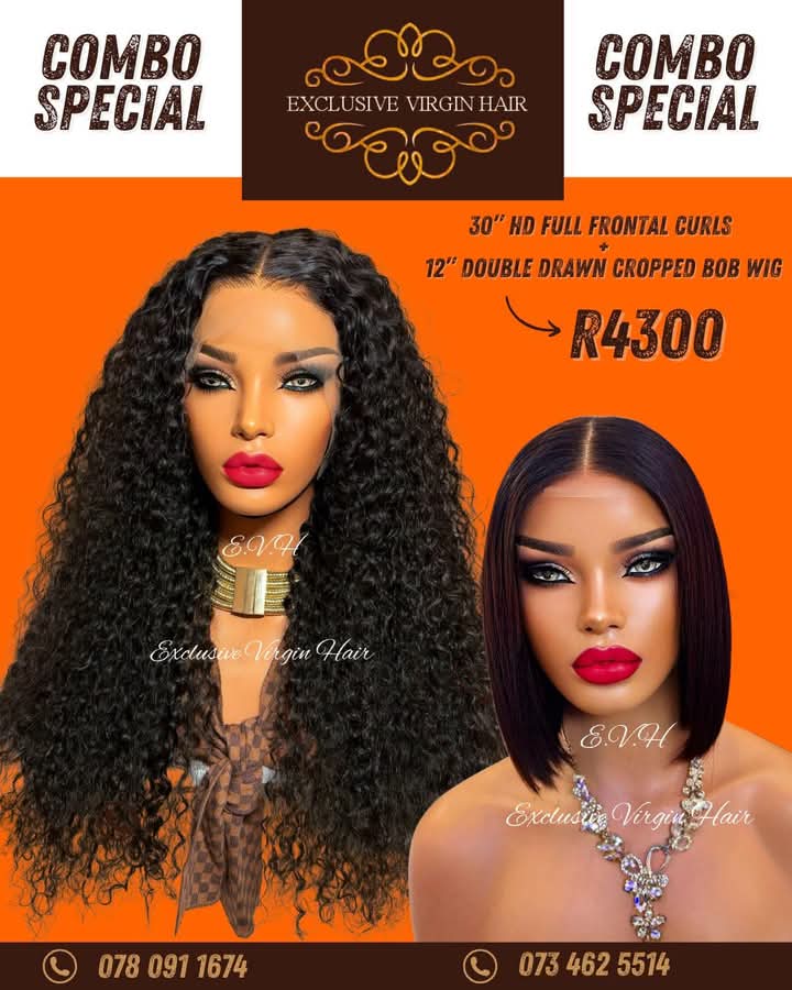 30" Full Frontal Curly PLUS 12" Double Drawn Cropped Bob Wig